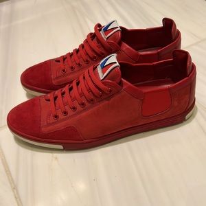 Mens Louis Vuitton Red Suede And Leather Slalom
